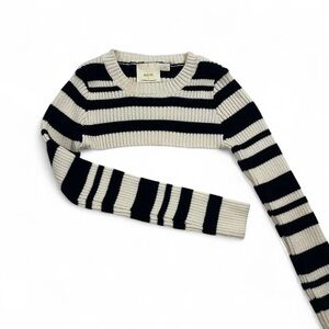 Maeve Black and Cream Striped Crew Neck Sweater